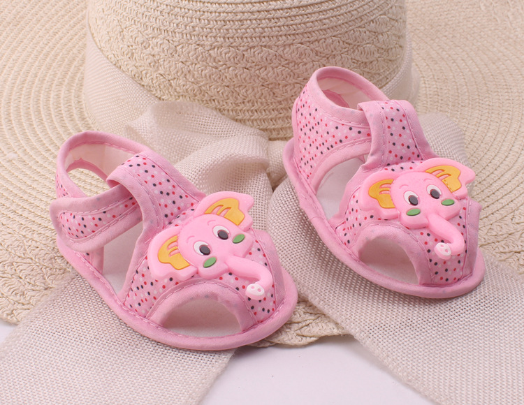 Polka Dot 3D Elephant Baby Sandals, Closed Toe Light Breathable Soft Sole Summer Crib Shoes for Infants 0-1 Year Old