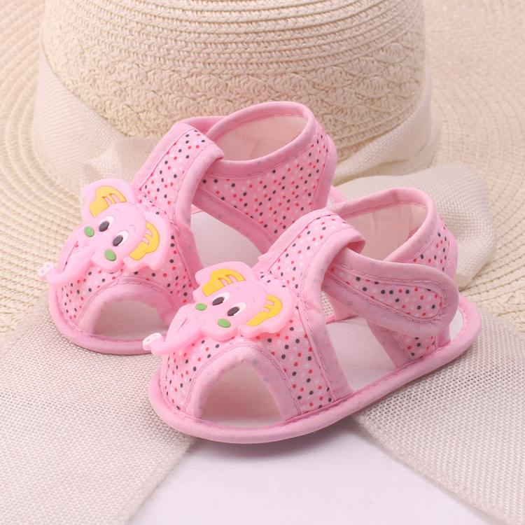 Polka Dot 3D Elephant Baby Sandals, Closed Toe Light Breathable Soft Sole Summer Crib Shoes for Infants 0-1 Year Old