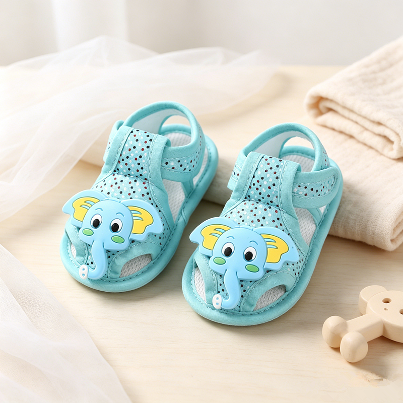 Polka Dot 3D Elephant Baby Sandals, Closed Toe Light Breathable Soft Sole Summer Crib Shoes for Infants 0-1 Year Old