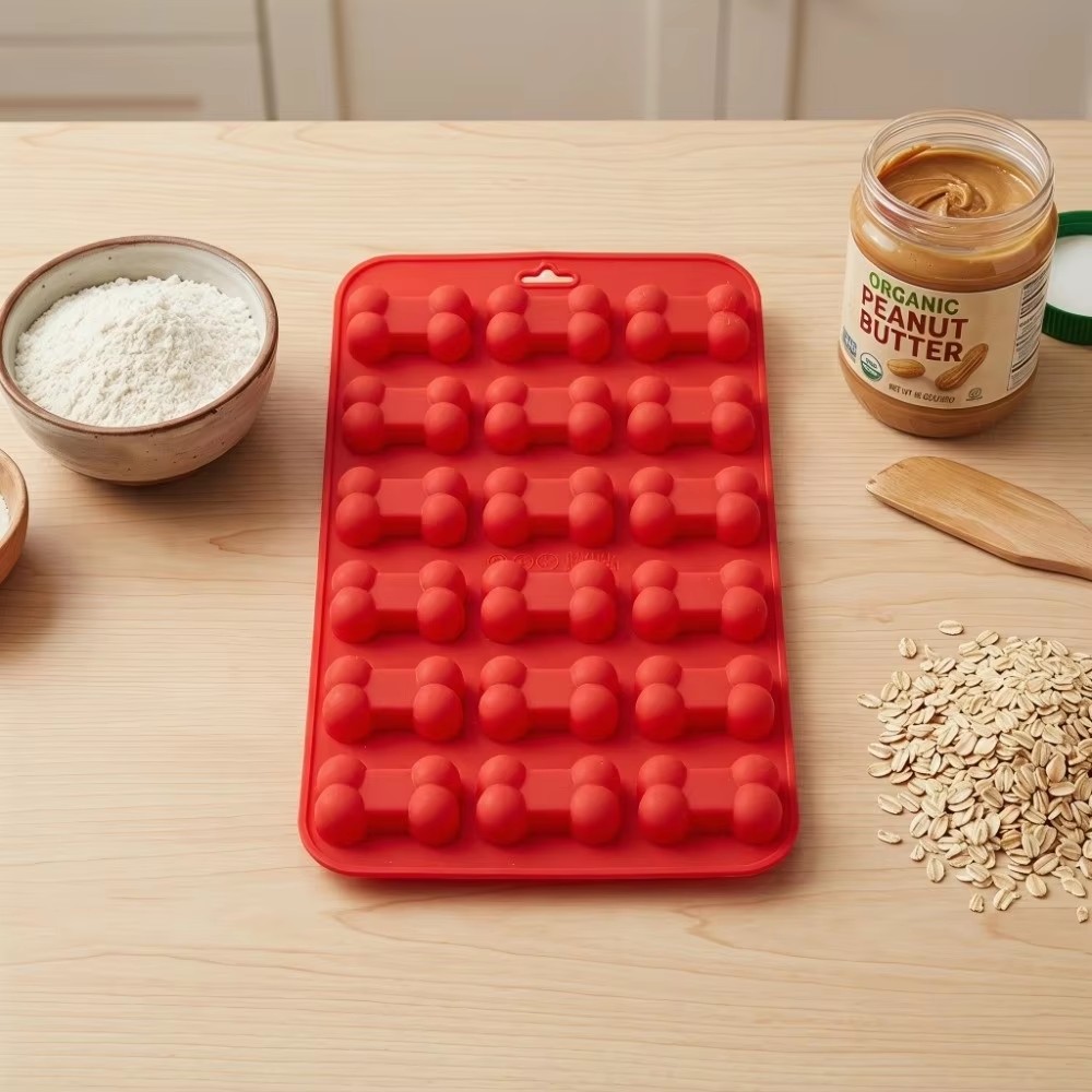 1Pc Silicone 18 Continuous Dog Bone Mold Baking DIY Cake Flip Sugar Biscuit Chocolate Ice Grid Mold Fire Paint Wax Mold