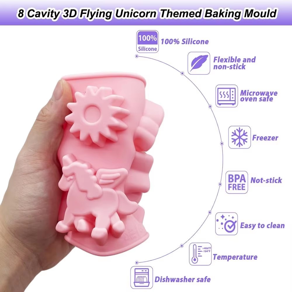 1Pc Unicorn Silicone Mold 8 Cavity 3D Flying Unicorn Themed Baking Tools Fondant Cake Chocolate Mould Cake Decorating Tools