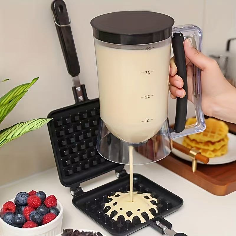 Durable 900ml Batter Separator Dispenser with Measuring Label Squeeze Handle for Pancake Cookie Cake Waffle Batter Storage