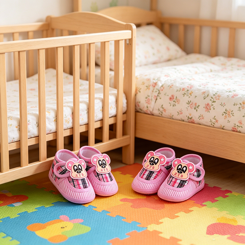 Cute Cartoon Patch Infant Soft Sole Shoes, Stripe Patch Light Anti-slip Crib Shoes for Newborn Boys Girls Spring Autumn