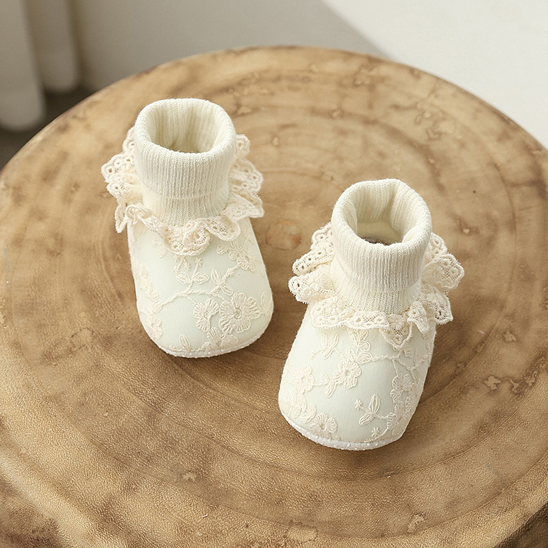 Winter Baby With Plush Front Step Cotton Shoes 0-1 Year Old Female Baby Warm and Sweet Princess Shoes Baby Cotton Shoes Socks