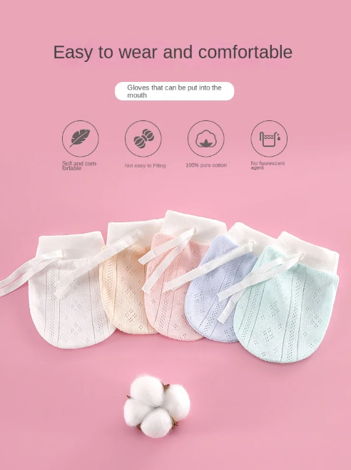 Newborn Anti Scratch Gloves 0-12 Months Baby Spring Summer Protective Gloves Pure Cotton Baby Anti Scratch Face Thin Design New