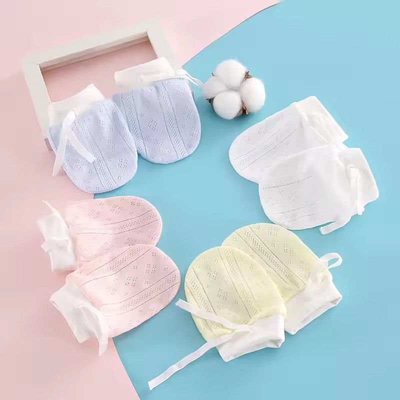 Newborn Anti Scratch Gloves 0-12 Months Baby Spring Summer Protective Gloves Pure Cotton Baby Anti Scratch Face Thin Design New