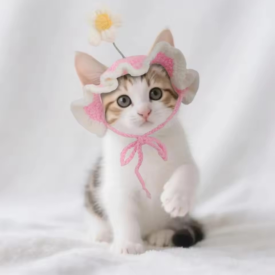 Cute Refined Cat Hat Elastic Autumn Winter Pet Puppy Kittens Knitted Headgear Party Photo Shooting Props Decoration Pets Costume