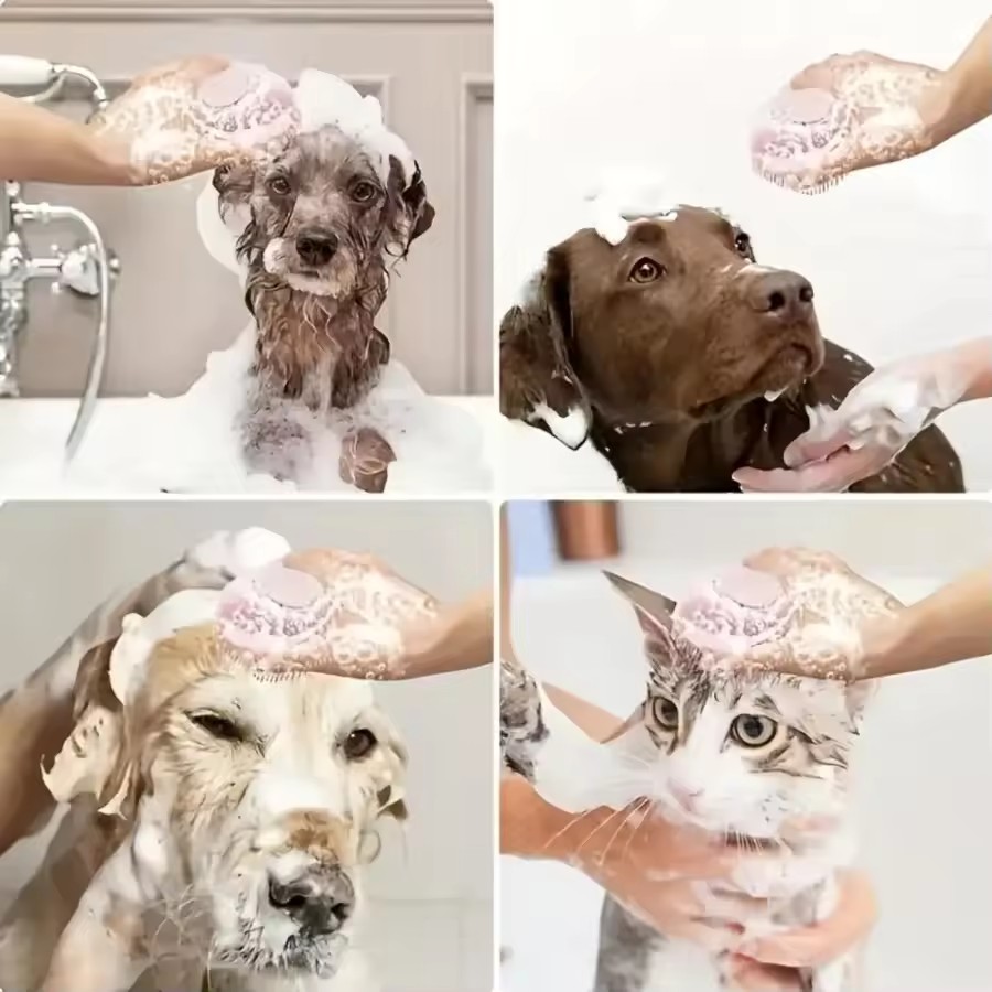 Pet Bath Brush Silicone Shampoo Dispenser Dog Cat Massage Comb Soft Bristle Cleaning Grooming Tool for Small Puppy Kitten