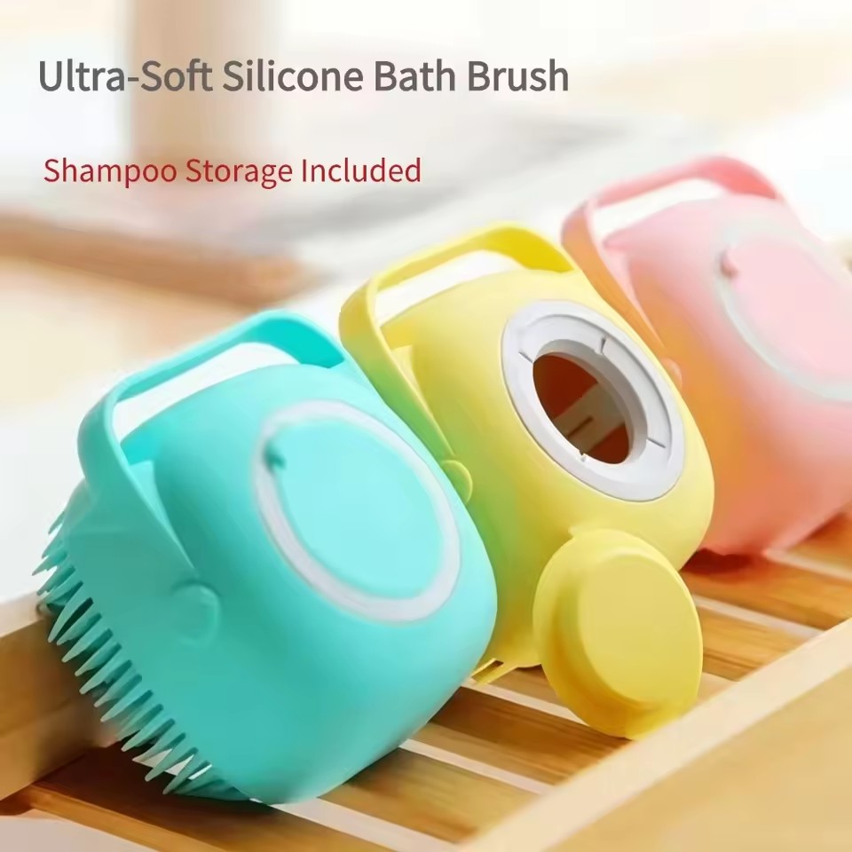 Pet Bath Brush Silicone Shampoo Dispenser Dog Cat Massage Comb Soft Bristle Cleaning Grooming Tool for Small Puppy Kitten