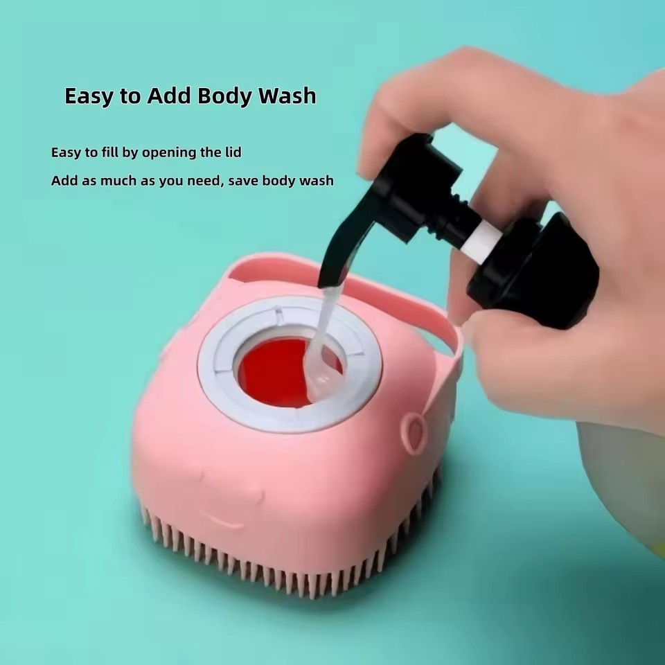 Pet Bath Brush Silicone Shampoo Dispenser Dog Cat Massage Comb Soft Bristle Cleaning Grooming Tool for Small Puppy Kitten