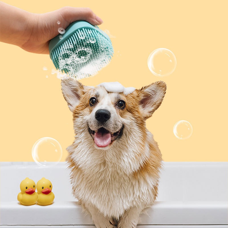 Pet Bath Brush Silicone Shampoo Dispenser Dog Cat Massage Comb Soft Bristle Cleaning Grooming Tool for Small Puppy Kitten