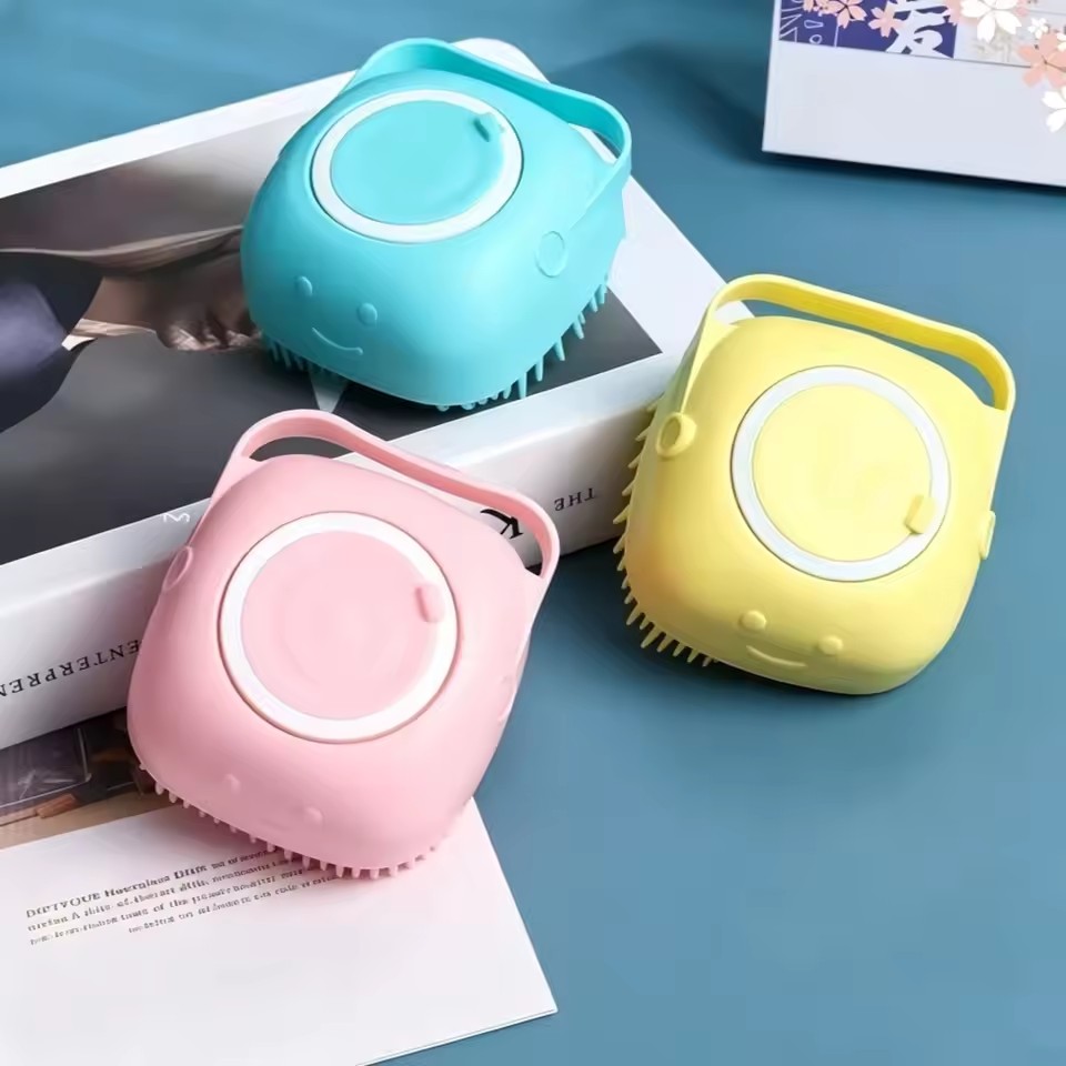 Pet Bath Brush Silicone Shampoo Dispenser Dog Cat Massage Comb Soft Bristle Cleaning Grooming Tool for Small Puppy Kitten