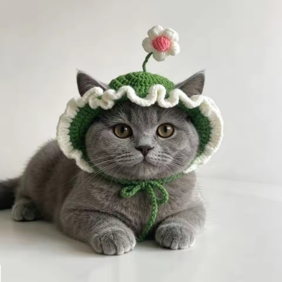 Cute Refined Cat Hat Elastic Autumn Winter Pet Puppy Kittens Knitted Headgear Party Photo Shooting Props Decoration Pets Costume