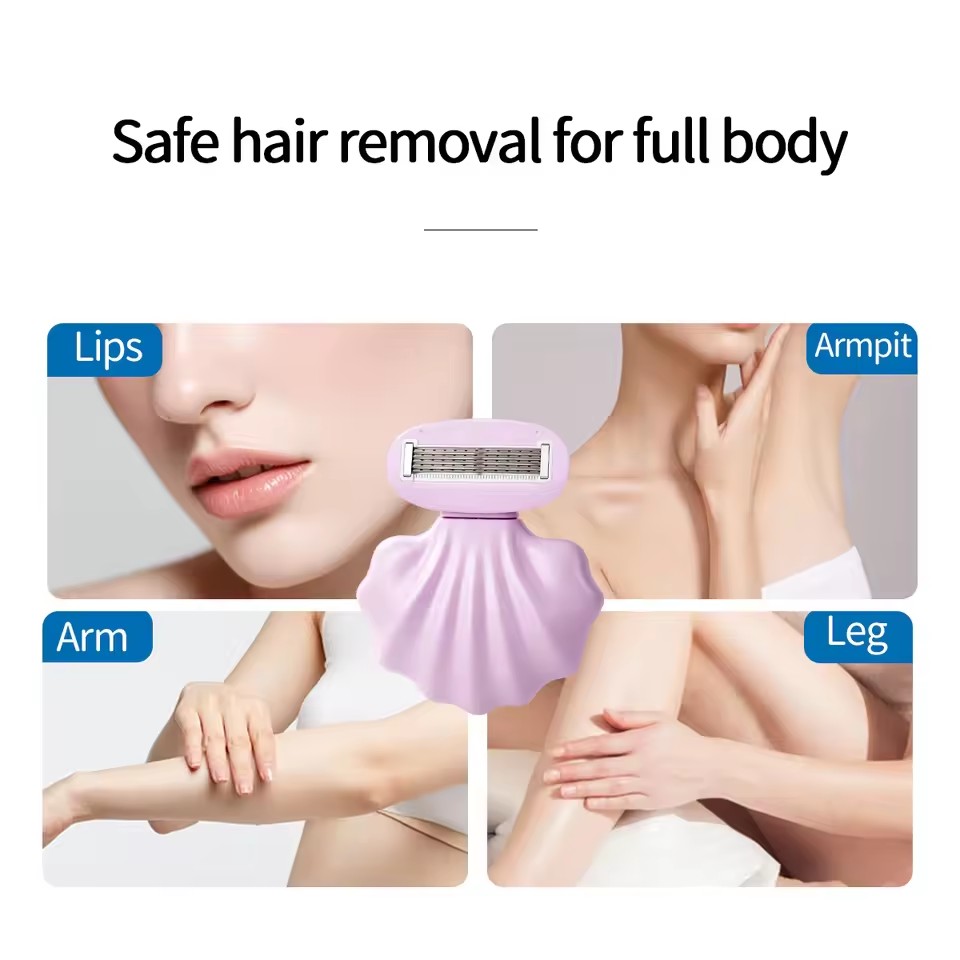 Portable Shell Razor for Women 360° Rotating Head Body Hair Remover for Legs Underarms Bikini Travel Shaving Tool