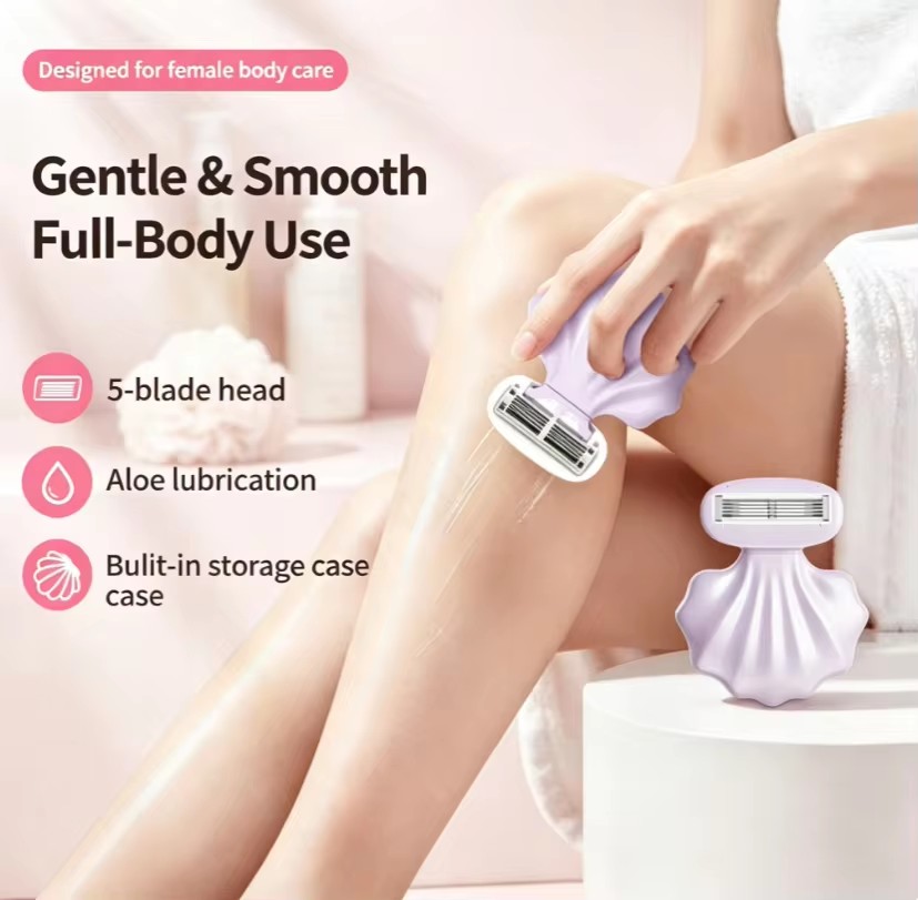 Portable Shell Razor for Women 360° Rotating Head Body Hair Remover for Legs Underarms Bikini Travel Shaving Tool