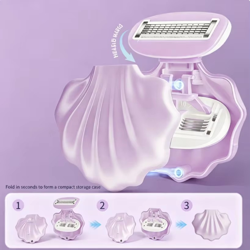 Portable Shell Razor for Women 360° Rotating Head Body Hair Remover for Legs Underarms Bikini Travel Shaving Tool
