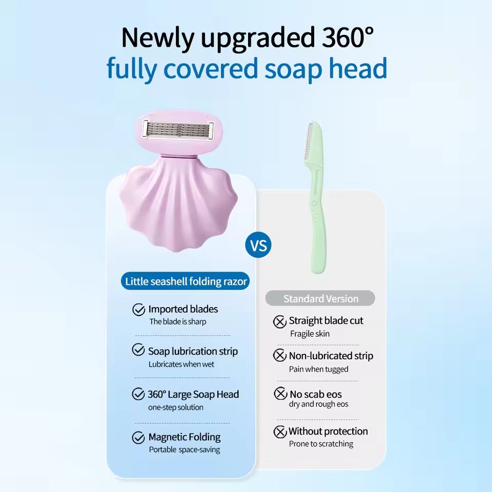 Portable Shell Razor for Women 360° Rotating Head Body Hair Remover for Legs Underarms Bikini Travel Shaving Tool