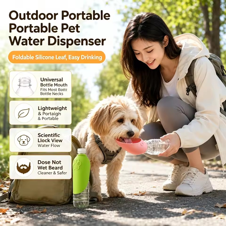 2Pcs Pet Drinking Water Cup Portable Dog Cat Silicone Foldable Leaf Universal Bottle Mouth Travel Dispenser No Leak Easy Sip