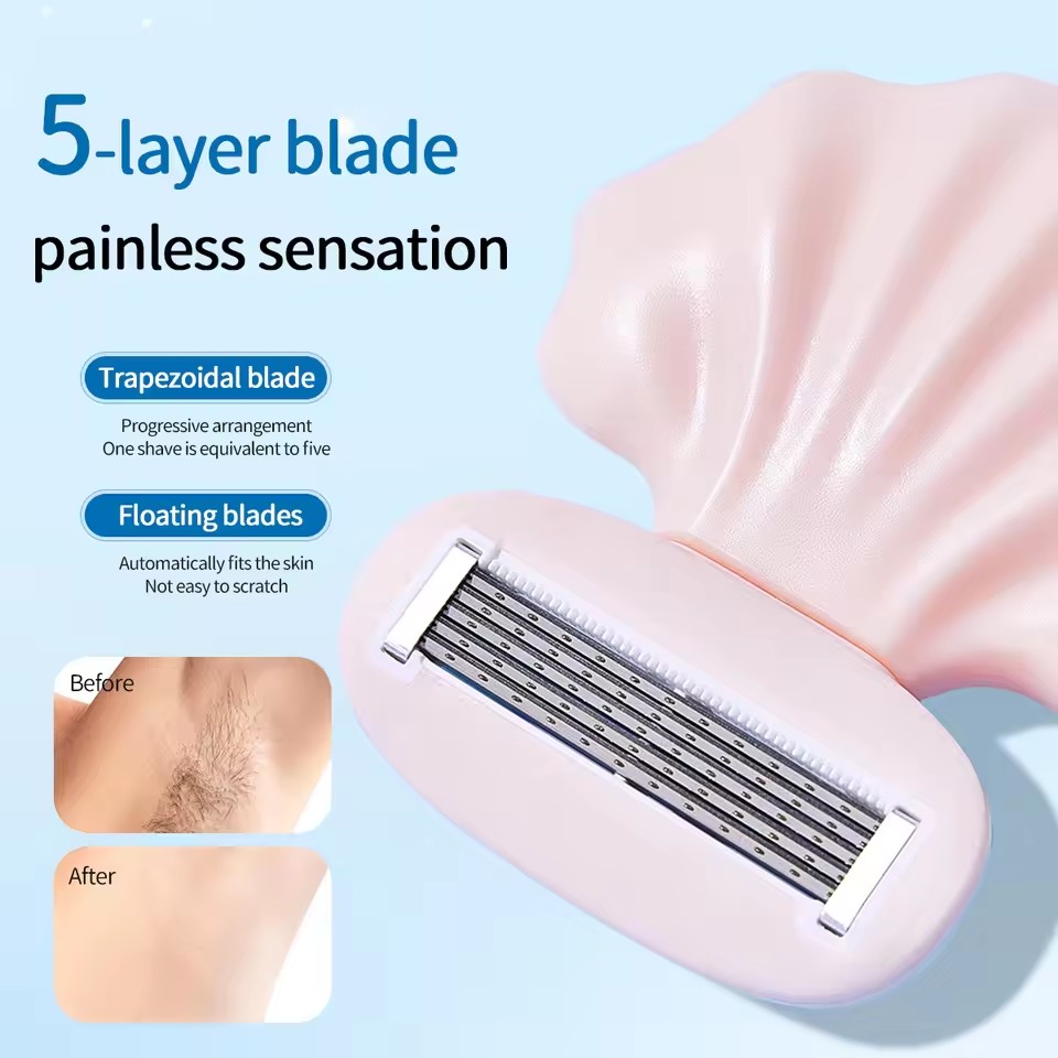 Portable Shell Razor for Women 360° Rotating Head Body Hair Remover for Legs Underarms Bikini Travel Shaving Tool