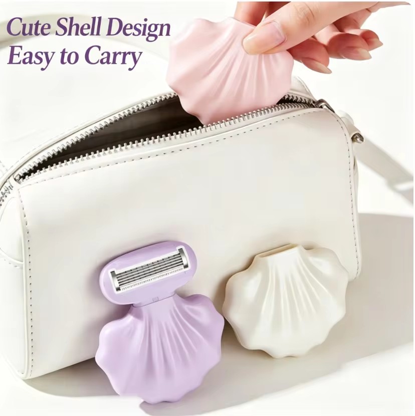 Portable Shell Razor for Women 360° Rotating Head Body Hair Remover for Legs Underarms Bikini Travel Shaving Tool