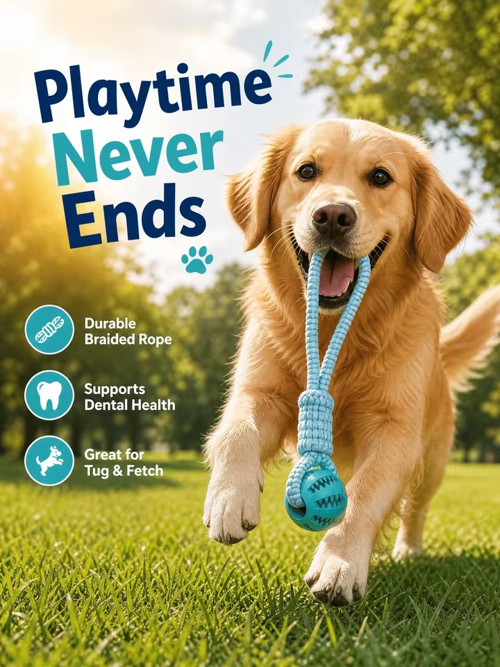 Pet Tooth Cleaning Pet Ball Toy with Rope Rubber Leaking Balls Toy for Small Large Dogs Puppy Chewing Bite Resistant Toys
