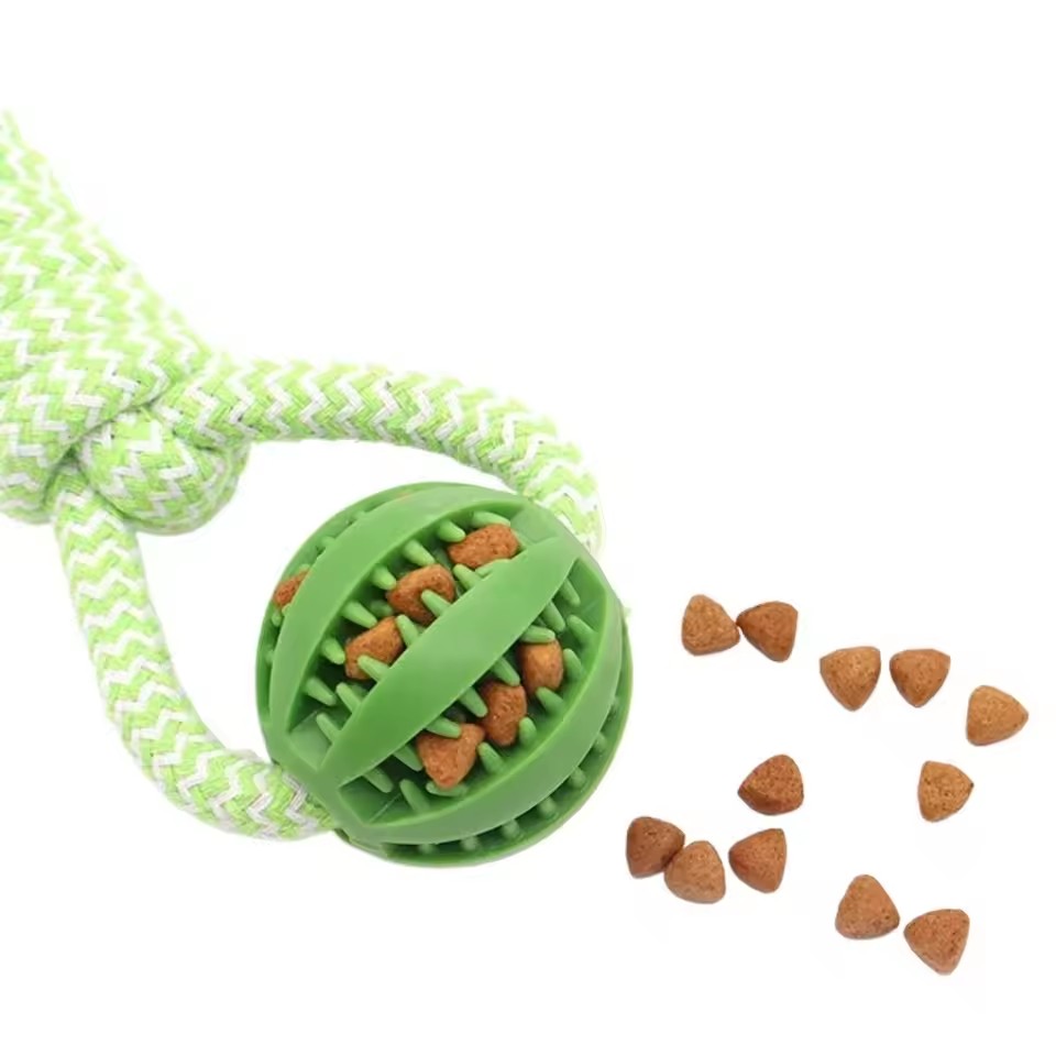 Pet Tooth Cleaning Pet Ball Toy with Rope Rubber Leaking Balls Toy for Small Large Dogs Puppy Chewing Bite Resistant Toys