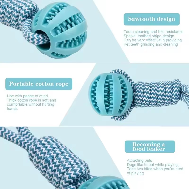 Pet Tooth Cleaning Pet Ball Toy with Rope Rubber Leaking Balls Toy for Small Large Dogs Puppy Chewing Bite Resistant Toys