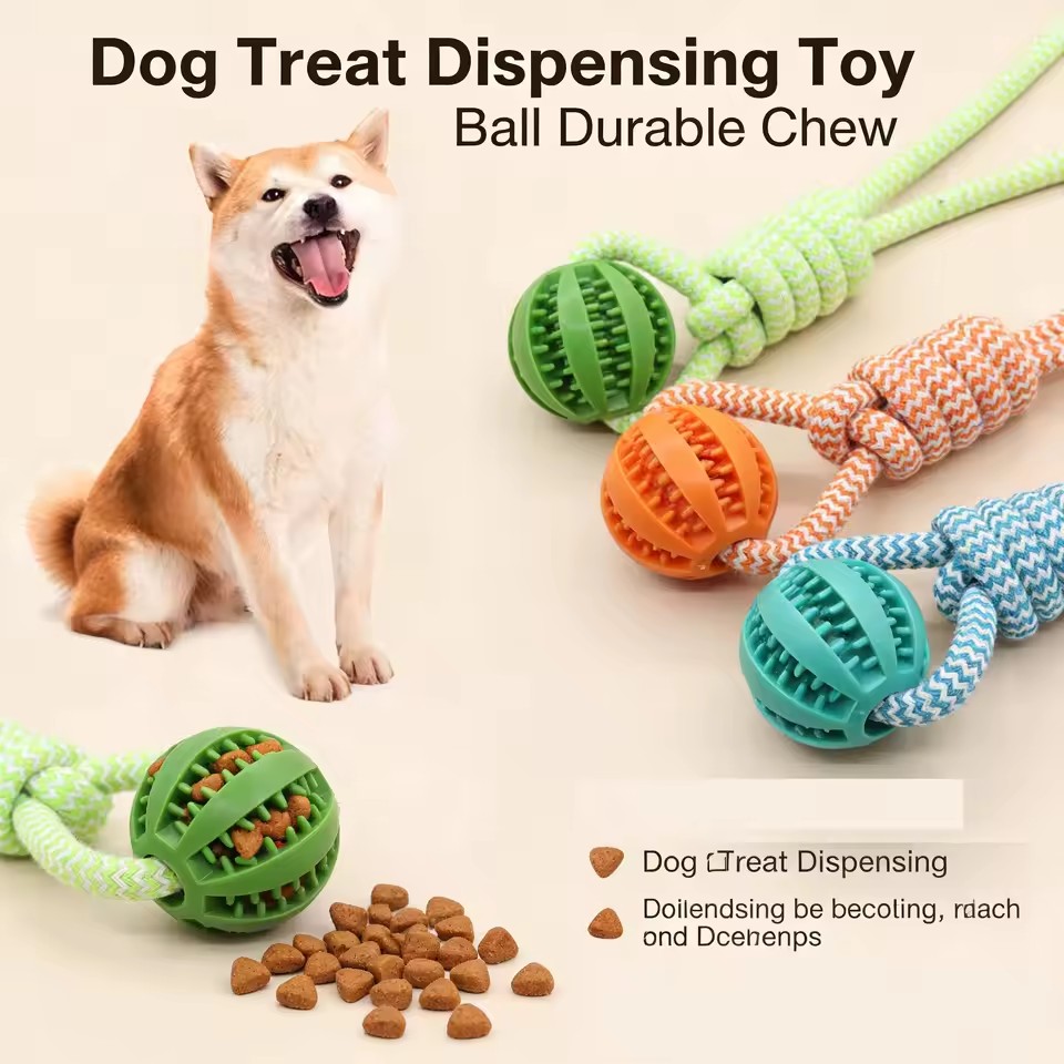 Pet Tooth Cleaning Pet Ball Toy with Rope Rubber Leaking Balls Toy for Small Large Dogs Puppy Chewing Bite Resistant Toys