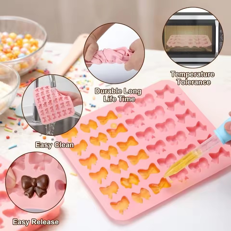 1Pc Bow Silicone Molds With 6 Different Shapes, 36-Cavity Bow Chocolate Fondant Mold For Bowknot Cupcake, Cake , Sugar Craft