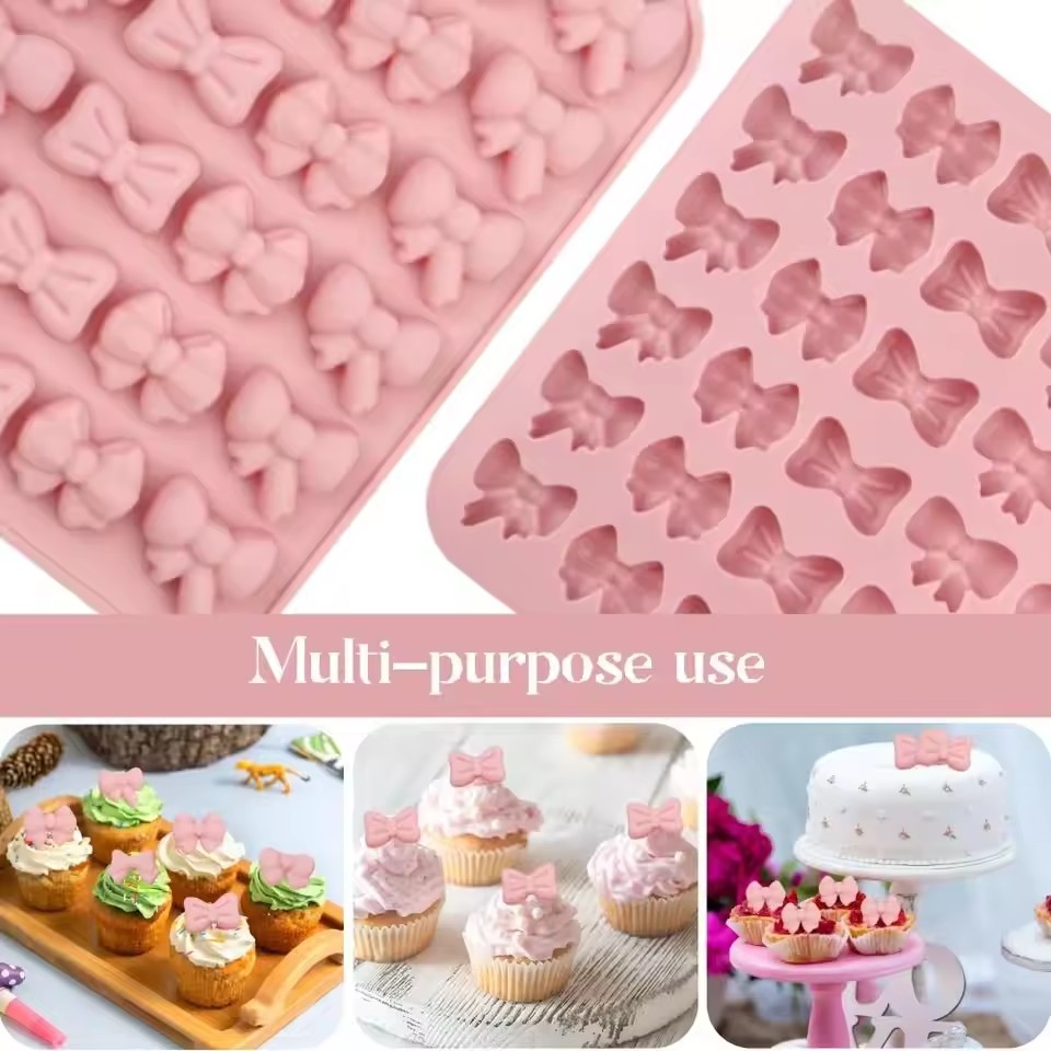 1Pc Bow Silicone Molds With 6 Different Shapes, 36-Cavity Bow Chocolate Fondant Mold For Bowknot Cupcake, Cake , Sugar Craft
