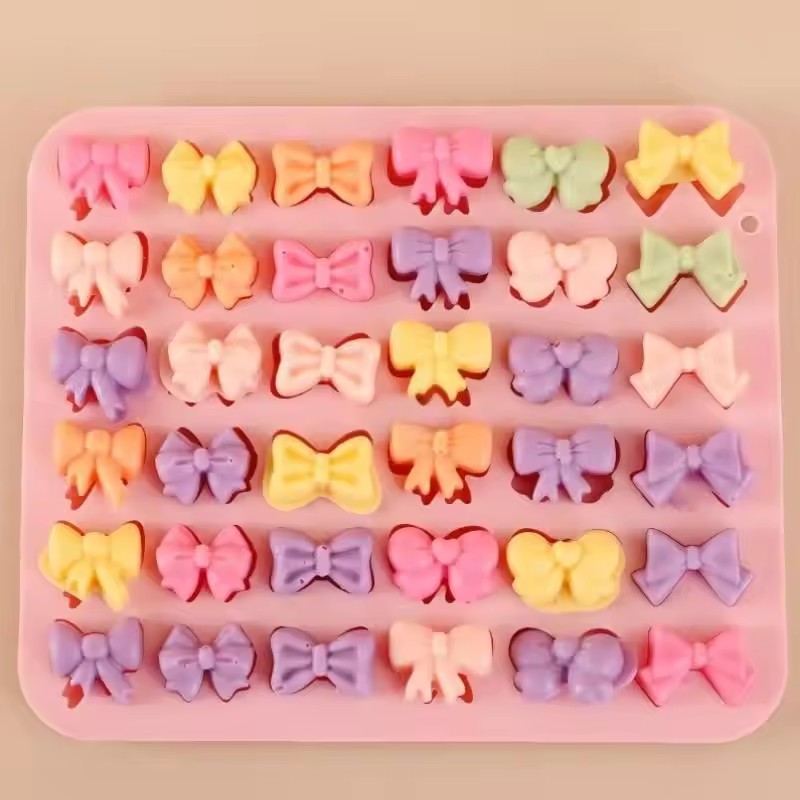 1Pc Bow Silicone Molds With 6 Different Shapes, 36-Cavity Bow Chocolate Fondant Mold For Bowknot Cupcake, Cake , Sugar Craft