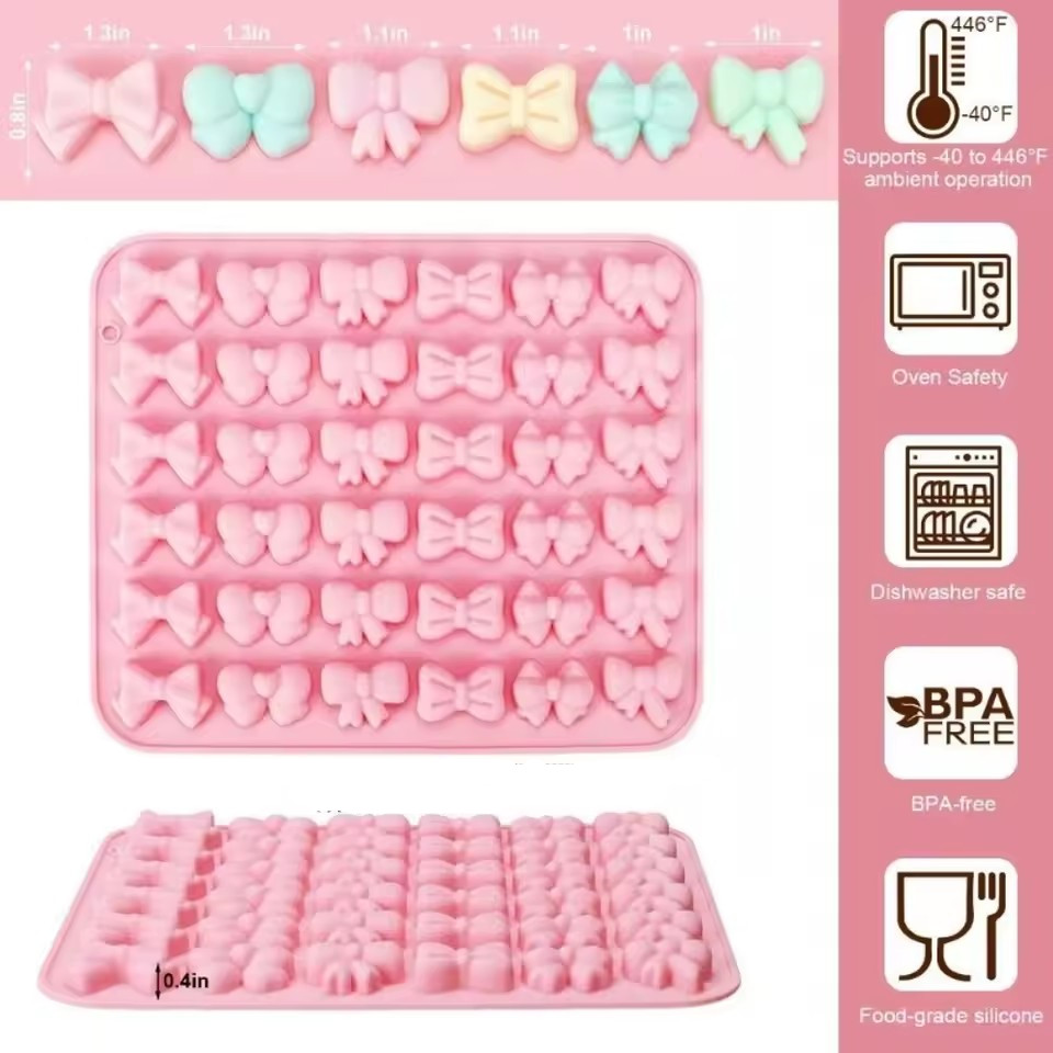 1Pc Bow Silicone Molds With 6 Different Shapes, 36-Cavity Bow Chocolate Fondant Mold For Bowknot Cupcake, Cake , Sugar Craft