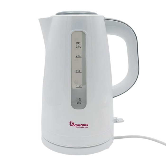 Ramtons RM/567 Cordless Electric Kettle - 3L Large Capacity, 2200W Fast Boiling Water Heater with Water Level Window & Boil-Dry Protection - White