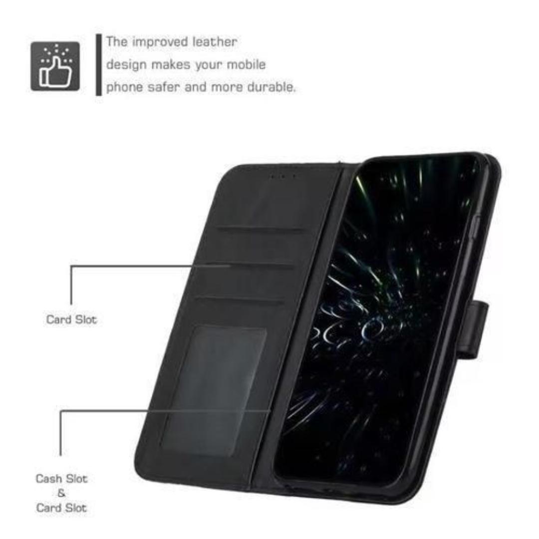 Tecno Spark 50 Flip Cover Luxury Black with Steel Film Shockproof Protection Wallet Book Leather Heavy Protective Phone Case/ cover