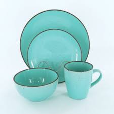 16-Piece Speckled Light Cyan Ceramic Dinner Set – Artisan Style Plates, Bowls & Mugs