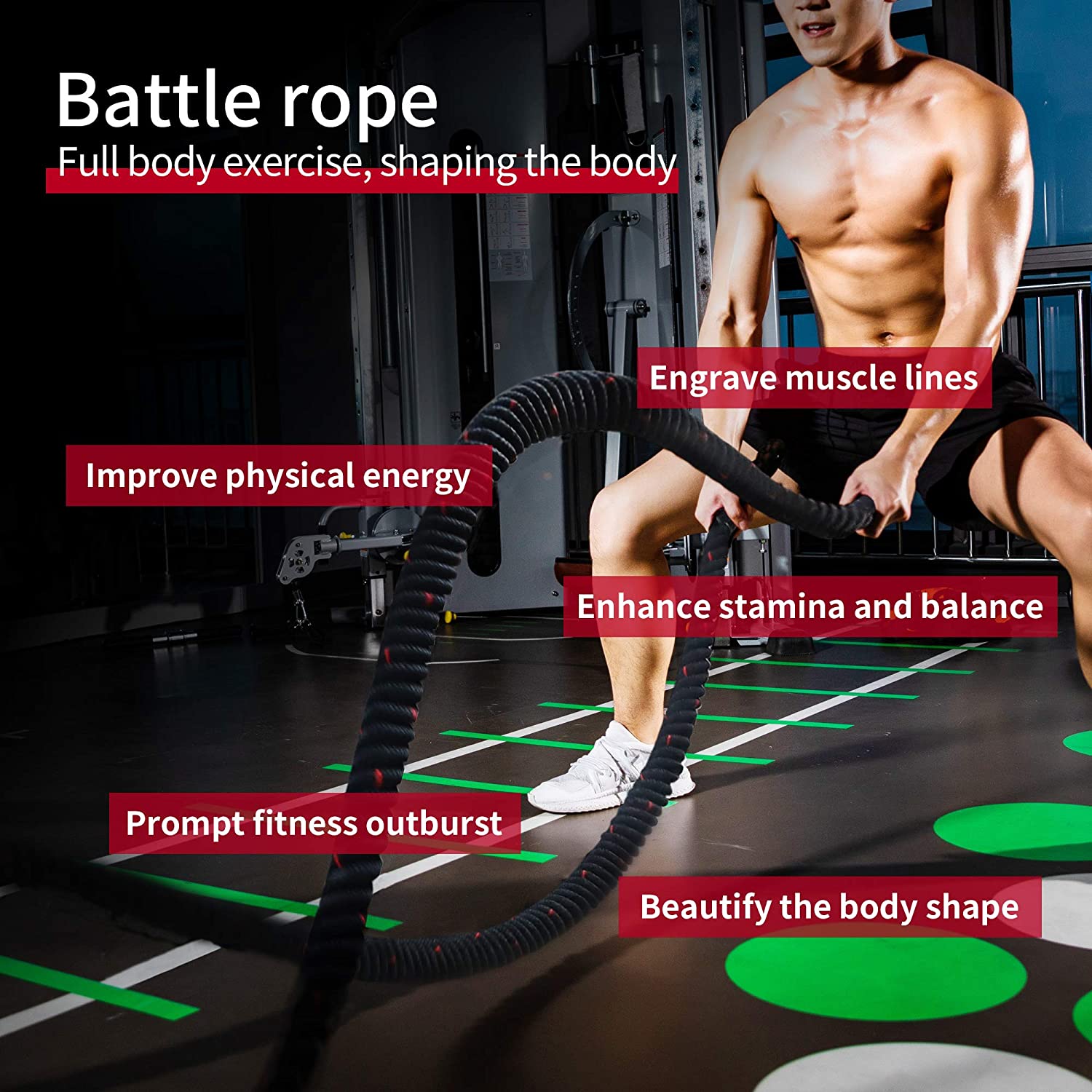 Heavy Duty Battle Rope with Protective Sleeve, Wall Anchor & Rubber Grip Handles – 12M Training Rope