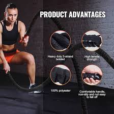 Heavy Duty Battle Rope with Protective Sleeve, Wall Anchor & Rubber Grip Handles – 12M Training Rope