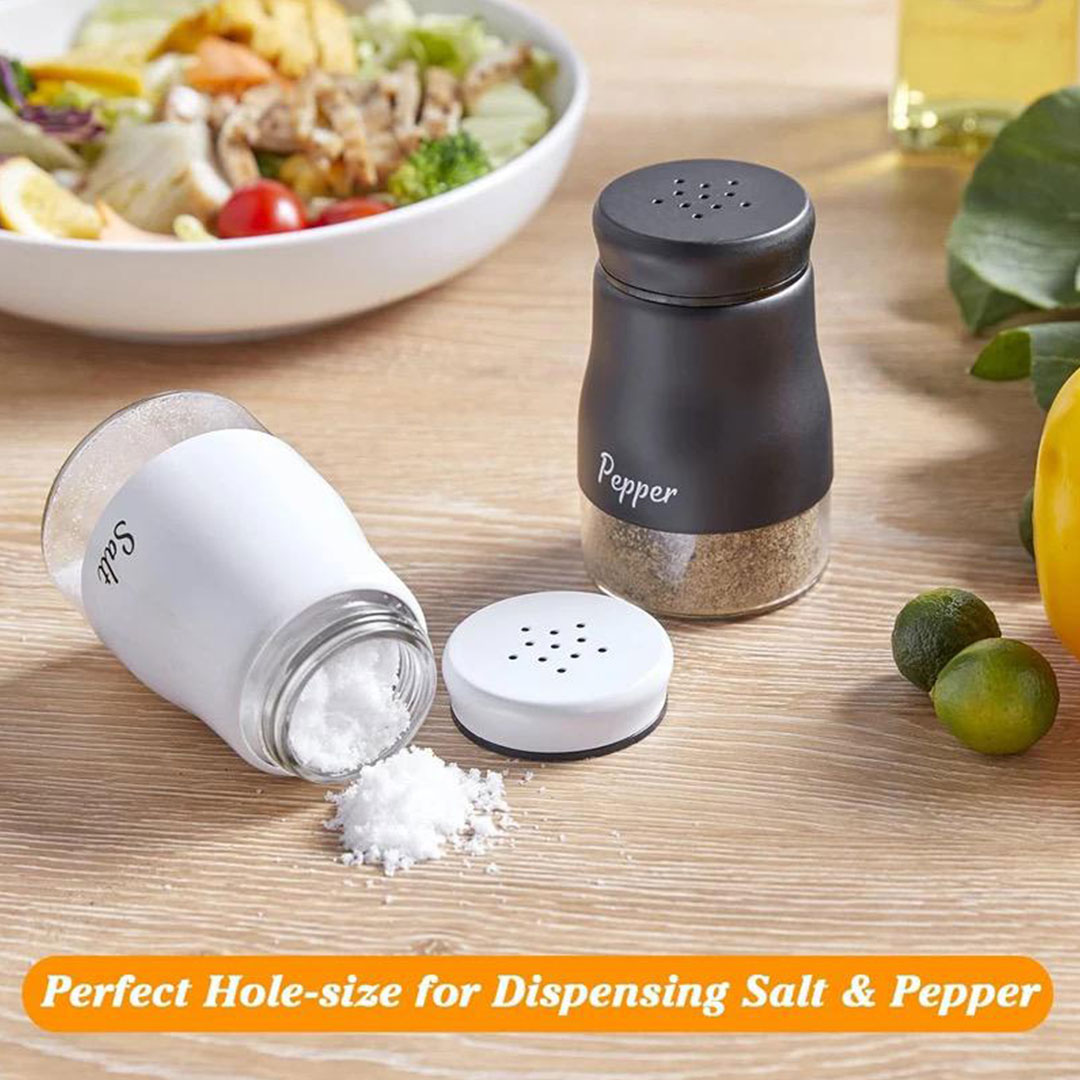 Modern Glass Salt & Pepper Shaker Set – 120ml Metal Seasoning Dispensers with Elegant Two-Tone Design