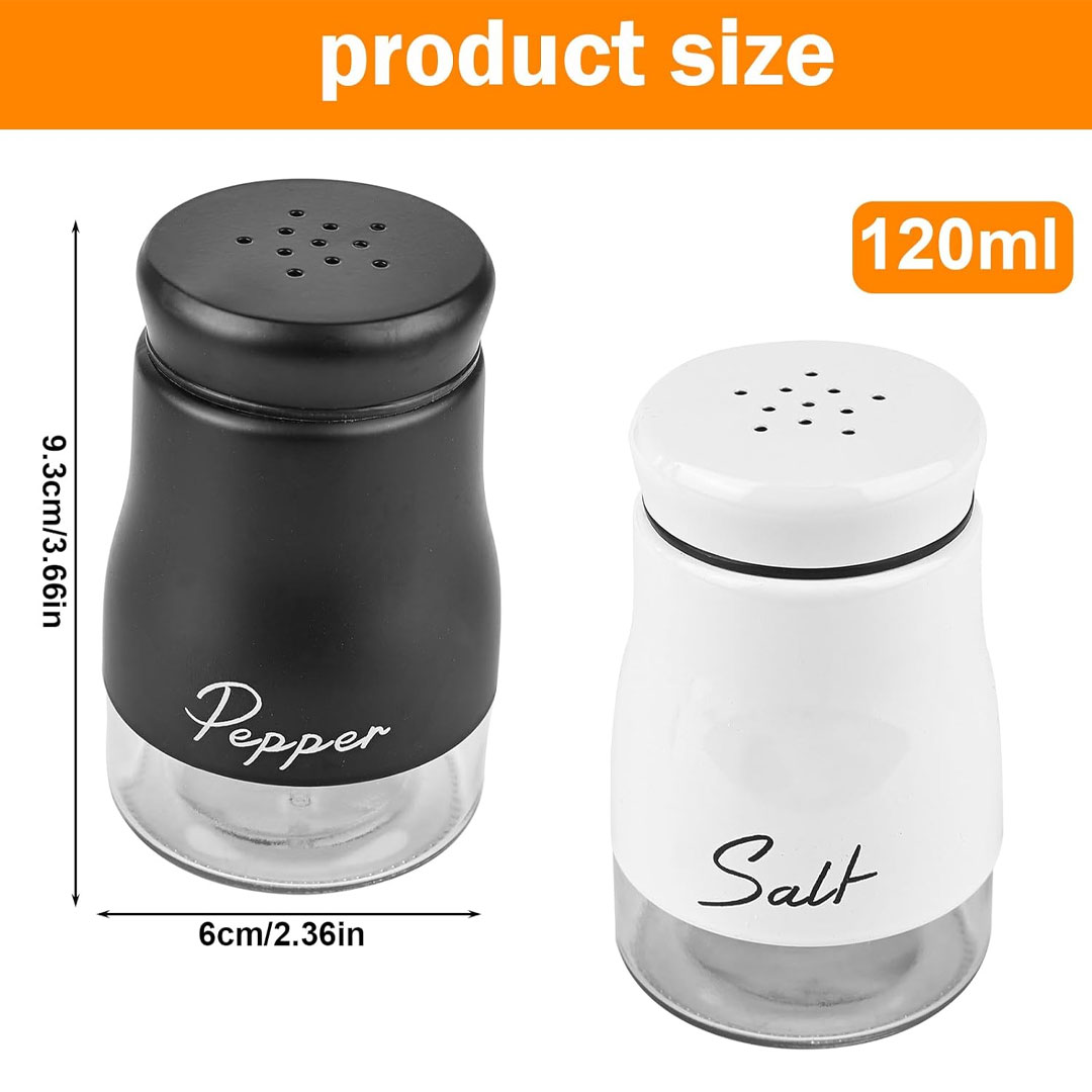 Modern Glass Salt & Pepper Shaker Set – 120ml Metal Seasoning Dispensers with Elegant Two-Tone Design