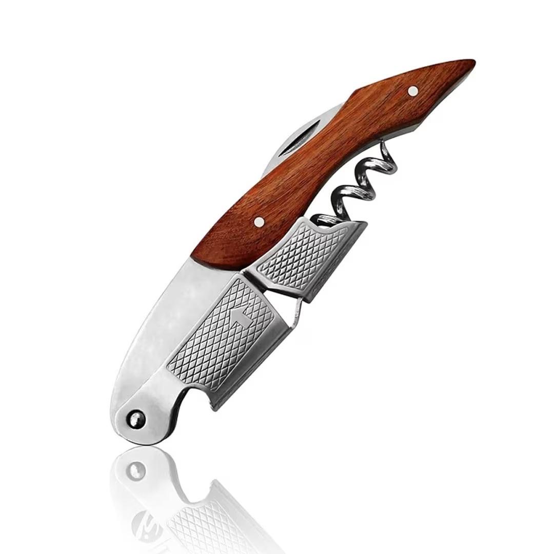 Premium Rosewood Handle Waiter's Corkscrew Wine Opener – 3-in-1 Bottle Opener & Foil Cutter