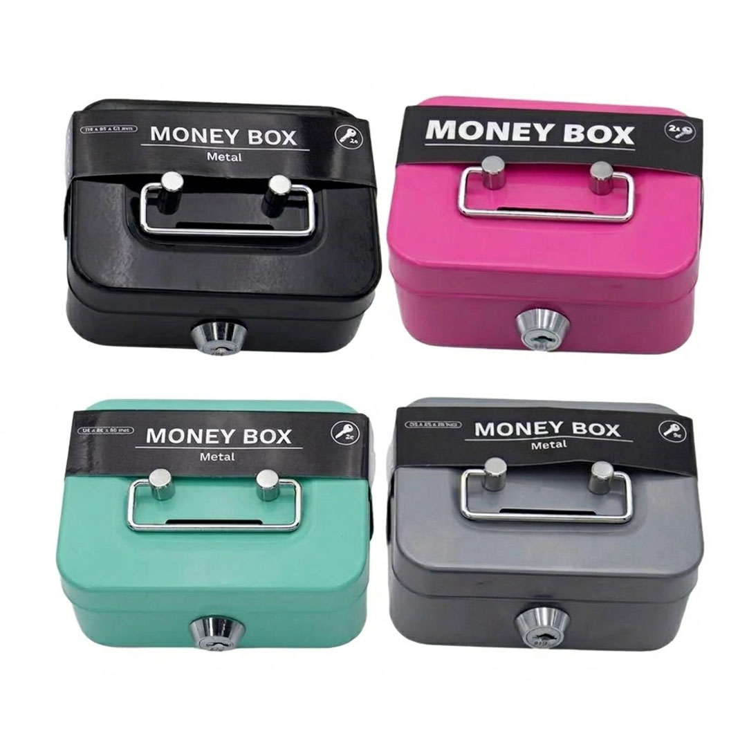 Kids Metal Money Box with Lock & 2 Keys – Secure Savings Bank with Handle