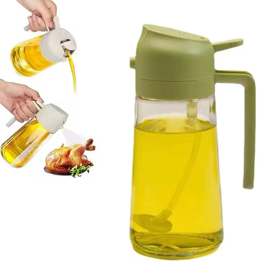 470ml 2-in-1 Glass Oil Dispenser with Spray Nozzle – Leak-Proof Olive Oil Spray Bottle for Cooking