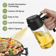 470ml 2-in-1 Glass Oil Dispenser with Spray Nozzle – Leak-Proof Olive Oil Spray Bottle for Cooking