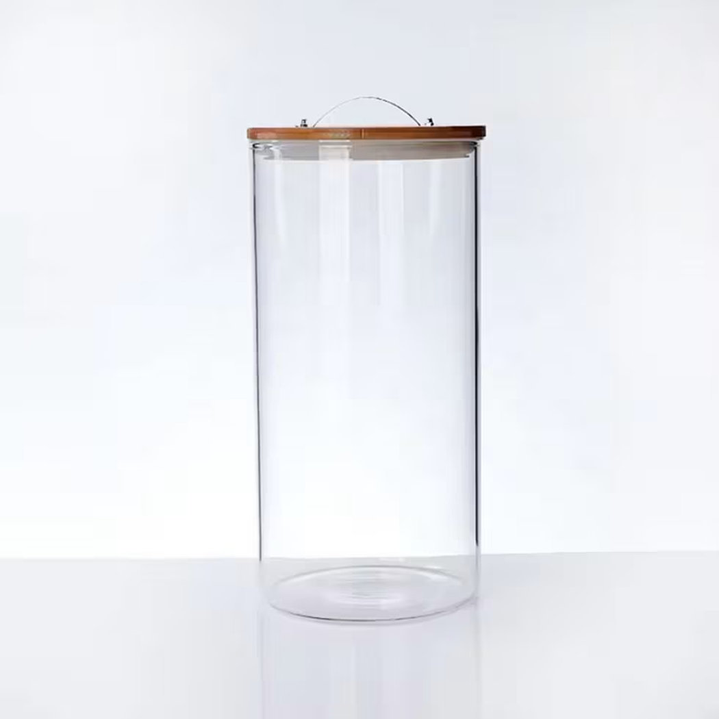 Large Borosilicate Glass Storage & Fermentation Jar 5L/7.5L/10L/15L – Airtight Bamboo Lid with Built-In Thermometer & Stainless Steel Handle