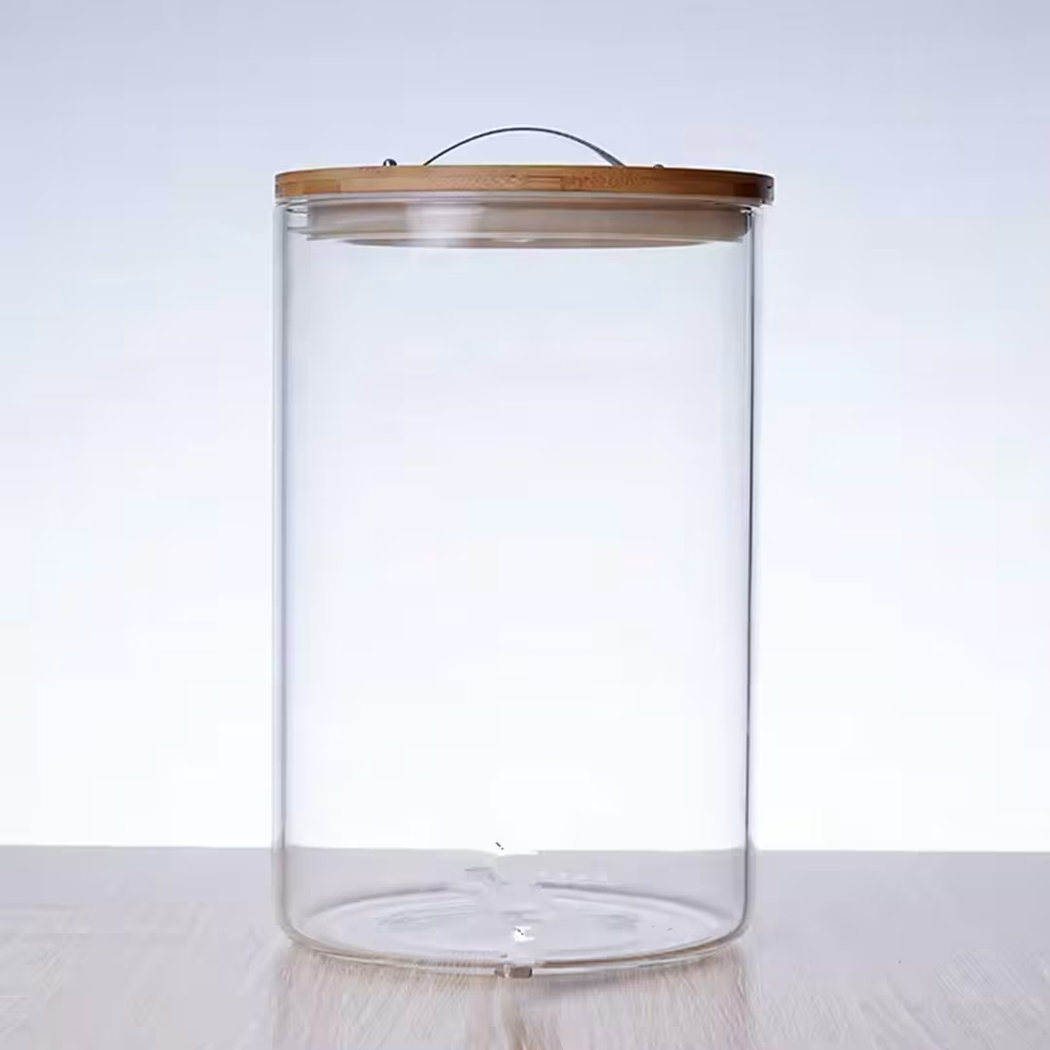 Large Borosilicate Glass Storage & Fermentation Jar 5L/7.5L/10L/15L – Airtight Bamboo Lid with Built-In Thermometer & Stainless Steel Handle