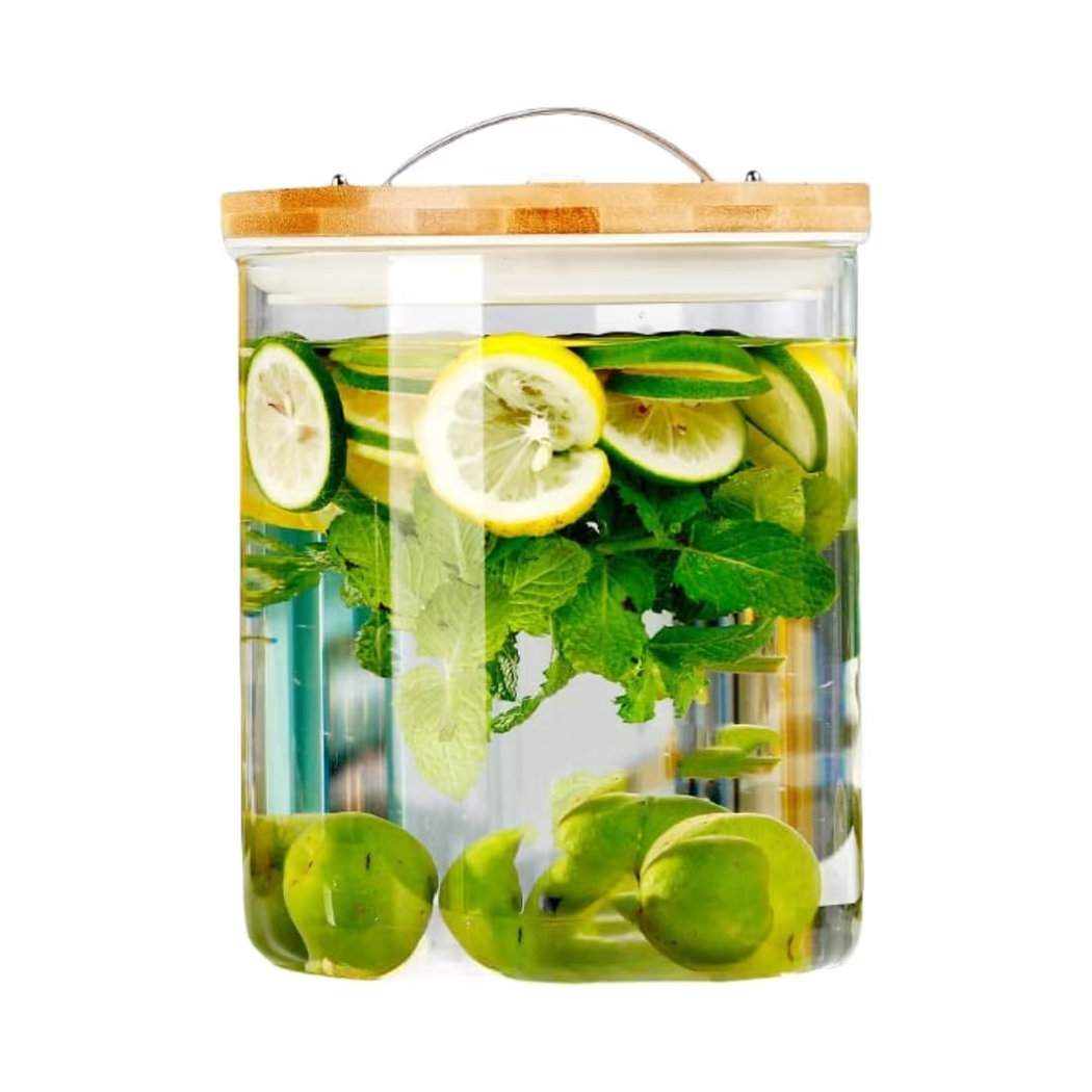 Large Borosilicate Glass Storage & Fermentation Jar 5L/7.5L/10L/15L – Airtight Bamboo Lid with Built-In Thermometer & Stainless Steel Handle