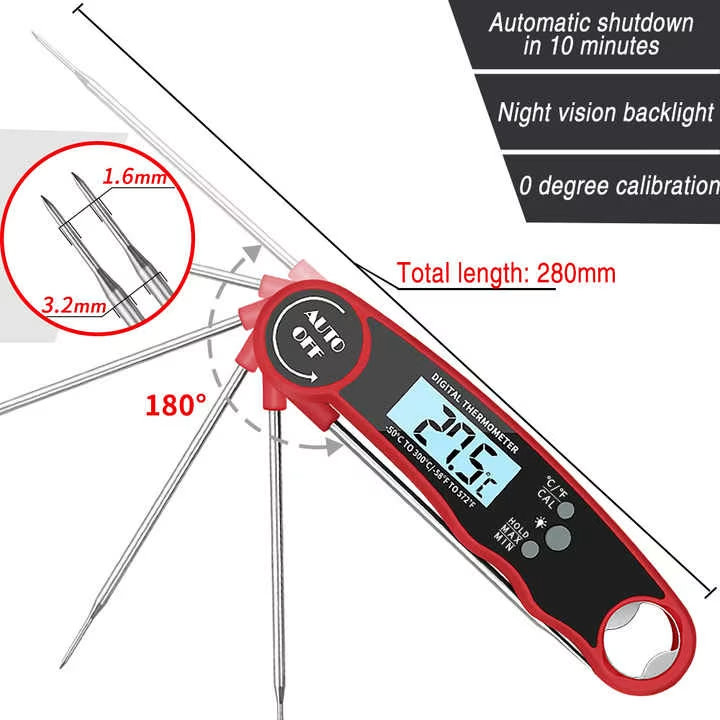 Digital Food Thermometer – Instant-Read Meat Thermometer with Foldable Probe, Backlit LCD & Magnet (-50°C to 300°C