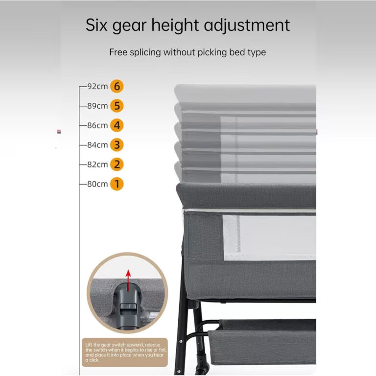 Baby Bassinet & Bedside Sleeper with Mosquito Net Canopy – 6 Height Settings, Rocking Mode, Lockable Wheels & Storage Basket