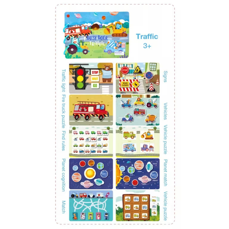Montessori Busy Book for Toddlers – Life Skills, Traffic, Dinosaur & Farm Sensory Learning Book