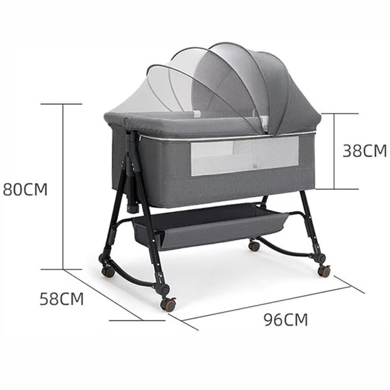 Baby Bassinet & Bedside Sleeper with Mosquito Net Canopy – 6 Height Settings, Rocking Mode, Lockable Wheels & Storage Basket